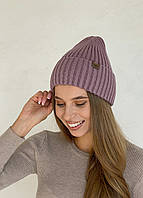 Теплая зимняя кашемировая женская шапка с отворотом на флисовой подкладке DeMariUA 500126