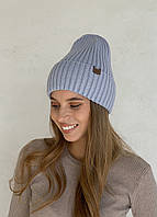 Теплая зимняя кашемировая женская шапка с отворотом на флисовой подкладке DeMariUA 500127