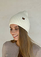 Теплая зимняя кашемировая женская шапка с отворотом на флисовой подкладке DeMariUA 500129