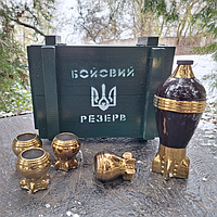 Золотая мина с бокалом Боевой резерв, набор для спиртного в деревянном ящике