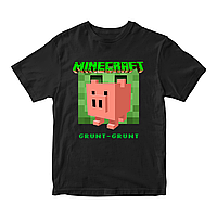 Футболка чорна з оригінальним принтом онлан гри Minecraft "Pig Grunt-Grunt  Minecraft Майнкрафт" Push IT
