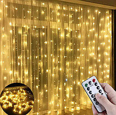 Світлодіодна гірлянда штора LED Light 3х2 метри від USB + пульт Теплий SF-19, фото 4