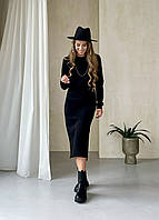 Повседневное теплое зимние платье ниже колена черный Мерлини Валанс 700001021, размер S-M (42-44)