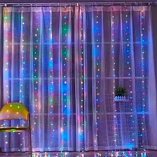 Світлодіодна гірлянда штора 3х2 м з пультом від USB 200 LED RGB, фото 6