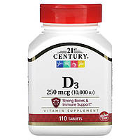 Витамин Д3, Vitamin D3, 21st Century, 10000 МЕ, 110 таблеток