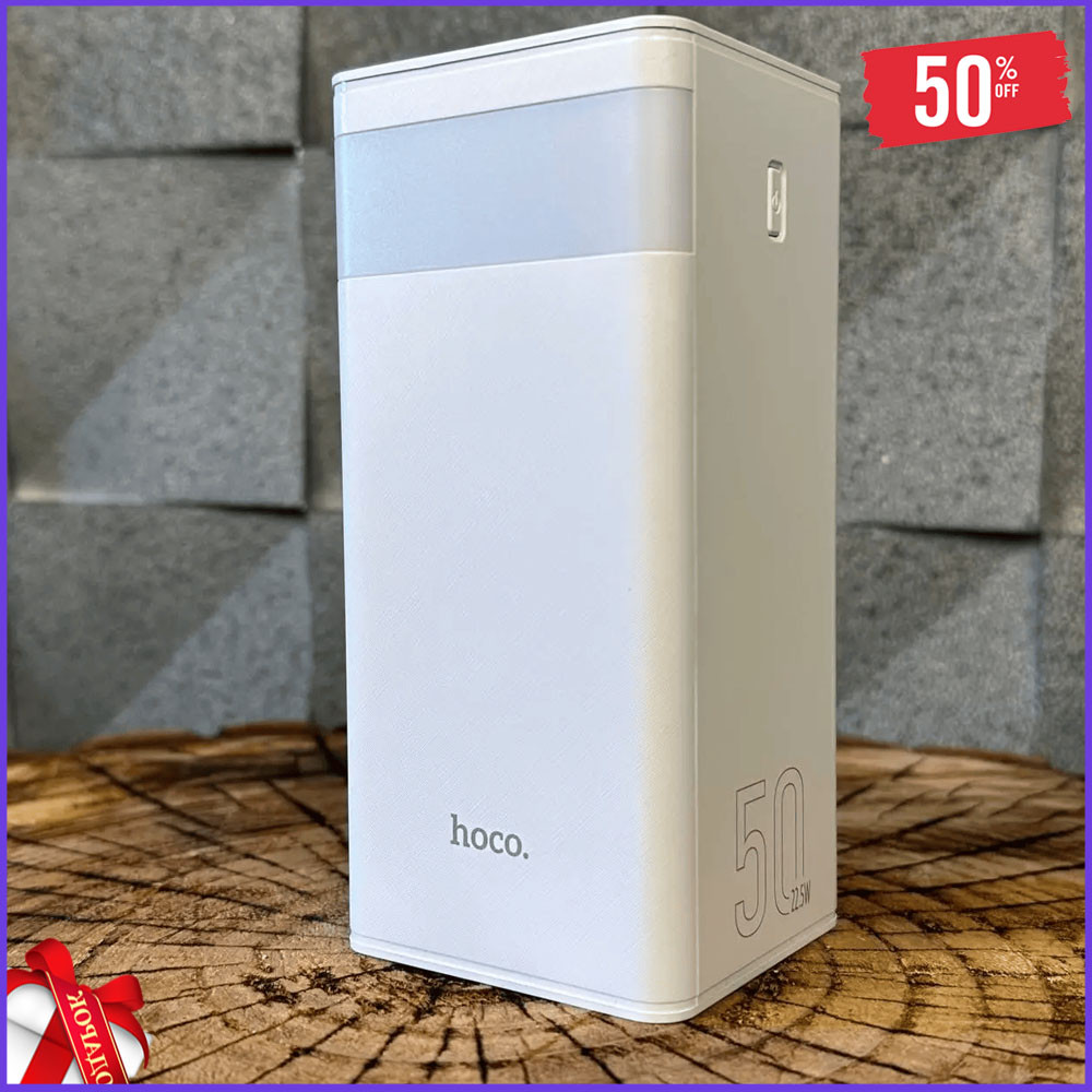 Акумулятор зовнішній універсальний Power Bank HOCO 400000 mAh Usb Type C з потужним ліхтариком і дисплеєм