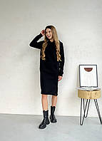Теплое зимнее платье-худи ниже колена черный MerliniUA Рошель 700001001, размер S-M (42-44)