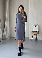 Теплое зимнее платье-худи ниже колена серый MerliniUA Рошель 700001003, размер S-M (42-44)