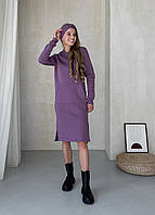 Теплое зимнее платье-худи ниже колена фиолетовый MerliniUA Рошель 700001005, размер S-M (42-44)
