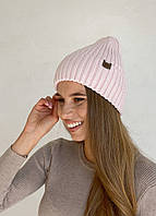 Теплая зимняя кашемировая женская шапка с отворотом на флисовой подкладке от украинского производителя 500123