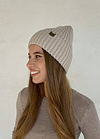 Теплая зимняя кашемировая женская шапка с отворотом на флисовой подкладке от украинского производителя 500128