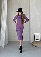 Повседневное теплое зимние платье ниже колена фиолетовый MerliniUA Валанс 700001025, размер S-M (42-44)