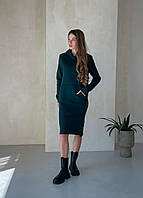 Теплое зимнее платье-худи ниже колена зелёный от украинского производителя Рошель 700001002, размер S-M