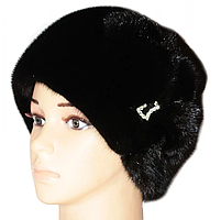 Жіноча хутряна шапка з норки, "Цукерка Квітка" (чорний), фото 2