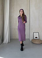 Зимнее теплое платье ниже колена на молнии фиолетовый от украинского производителя Антони 700001045, размер