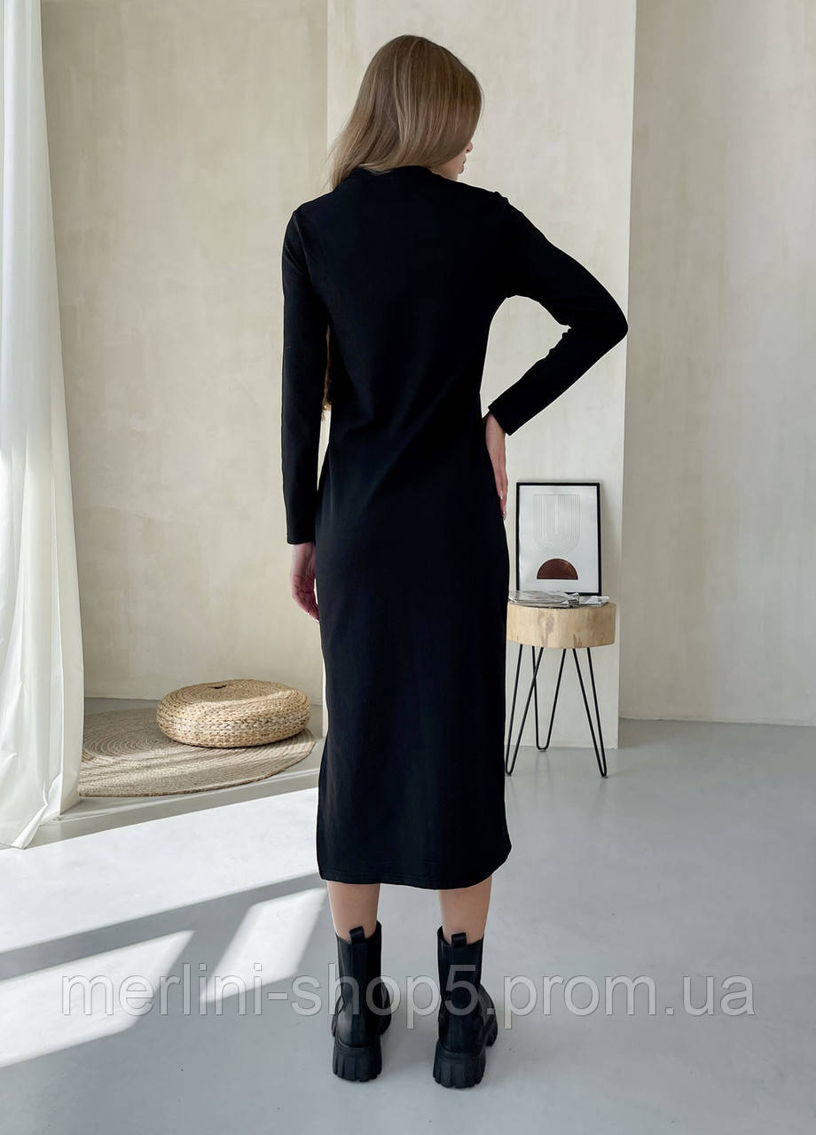 Свободное теплое длинное платье в рубчик на флисе черное от украинского производителя Генуя 700001081, размер - фото 4 - id-p2035249717