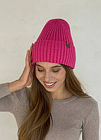Теплая зимняя кашемировая женская шапка с отворотом на флисовой подкладке DM 500124
