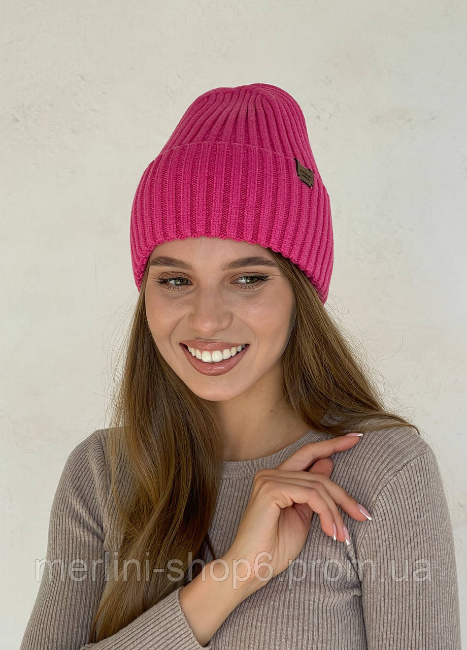 Теплая зимняя кашемировая женская шапка с отворотом на флисовой подкладке DM 500124 - фото 2 - id-p2035283277