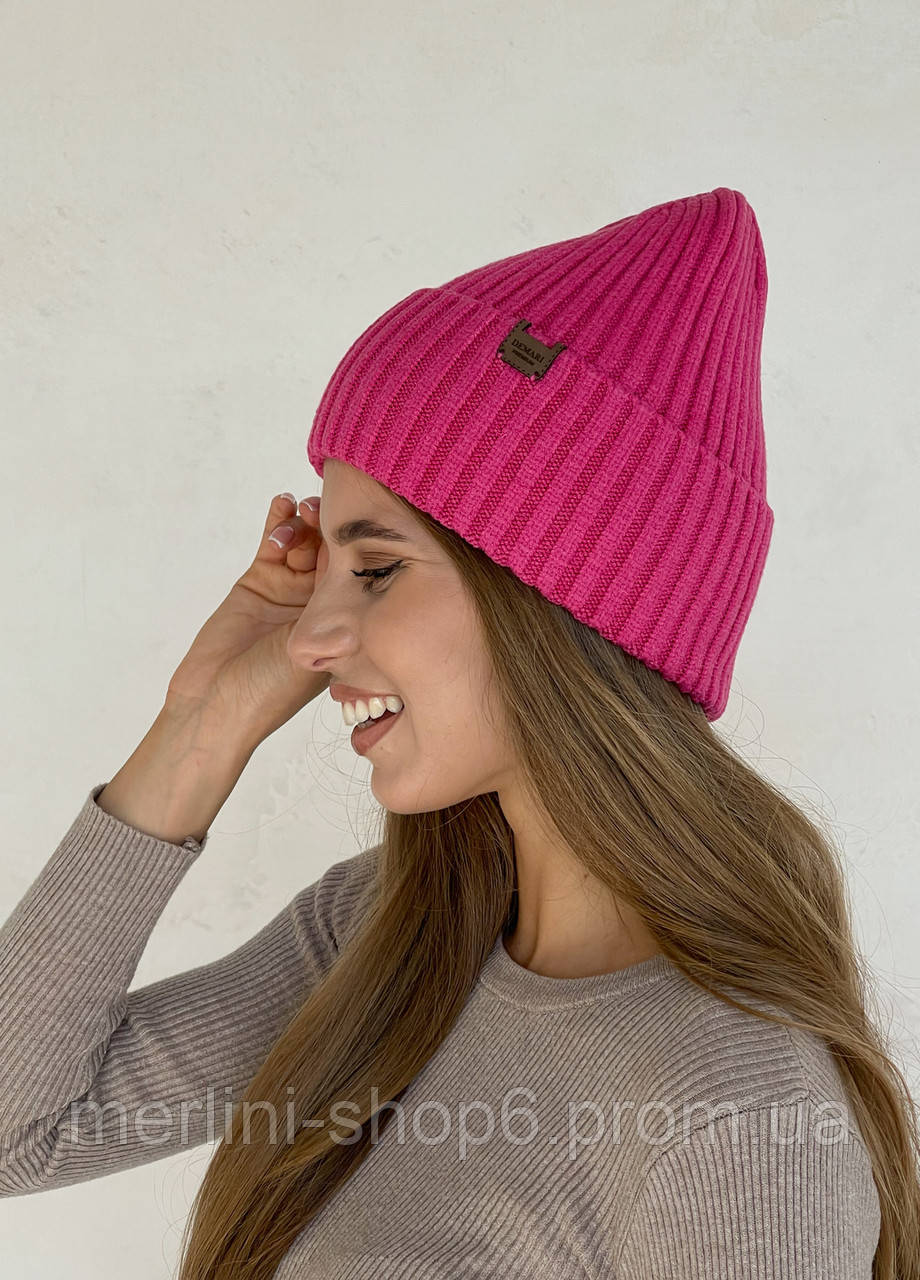 Теплая зимняя кашемировая женская шапка с отворотом на флисовой подкладке DM 500124 - фото 3 - id-p2035283277