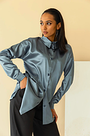 Стильна жіноча сорочка-клацання Армані кольору графіт, комір-стійка