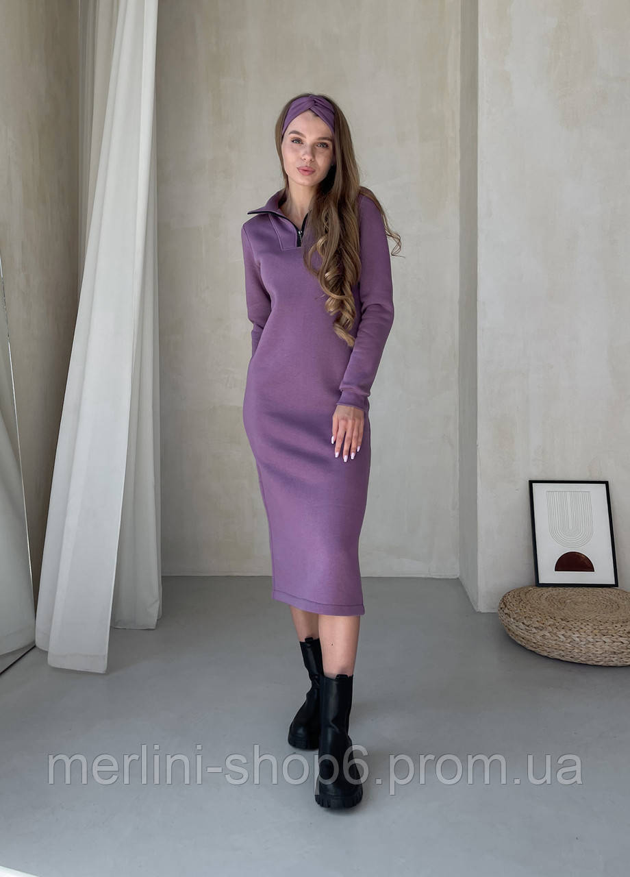 Зимнее теплое платье ниже колена на молнии фиолетовый MR Антони 700001045, размер S-M (42-44) - фото 2 - id-p2035283921