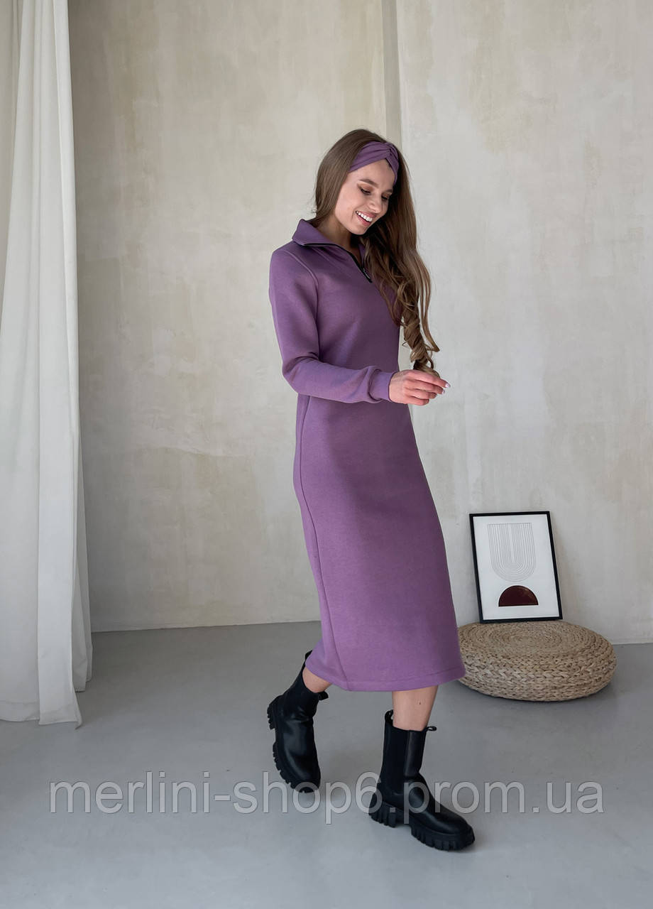 Зимнее теплое платье ниже колена на молнии фиолетовый MR Антони 700001045, размер S-M (42-44) - фото 4 - id-p2035283921