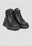 Зимові жіночі шкіряні черевики утеплені на овчині чорні на шнурівці та блискавці, фото 2