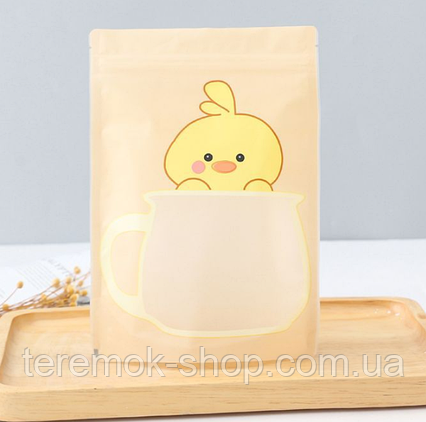 Пакет з малюнком Уточка в чашці, пакет дитячий поліетиленовий харчовий з Zip застібкою 23х16 см великий