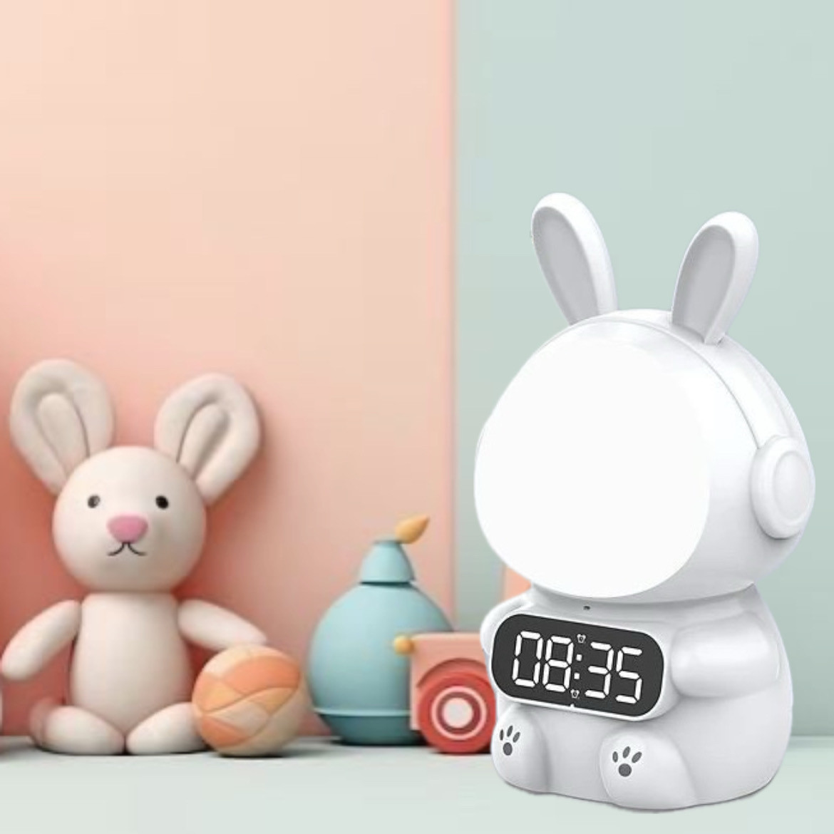 Дитячий нічник у формі кролика з під'єднанням до годинника, спальний приліжковий нічник, мила дитяча лампа