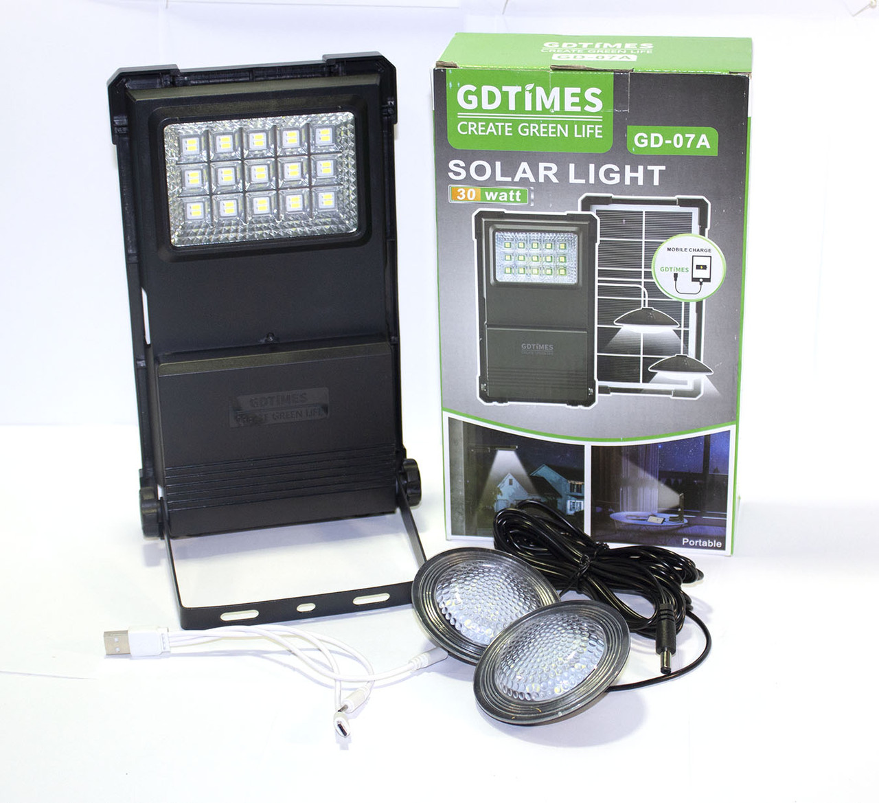 Ліхтар із сонячною панеллю GDTimes GD-07A, PowerBank 3000mAh + 2 лампи