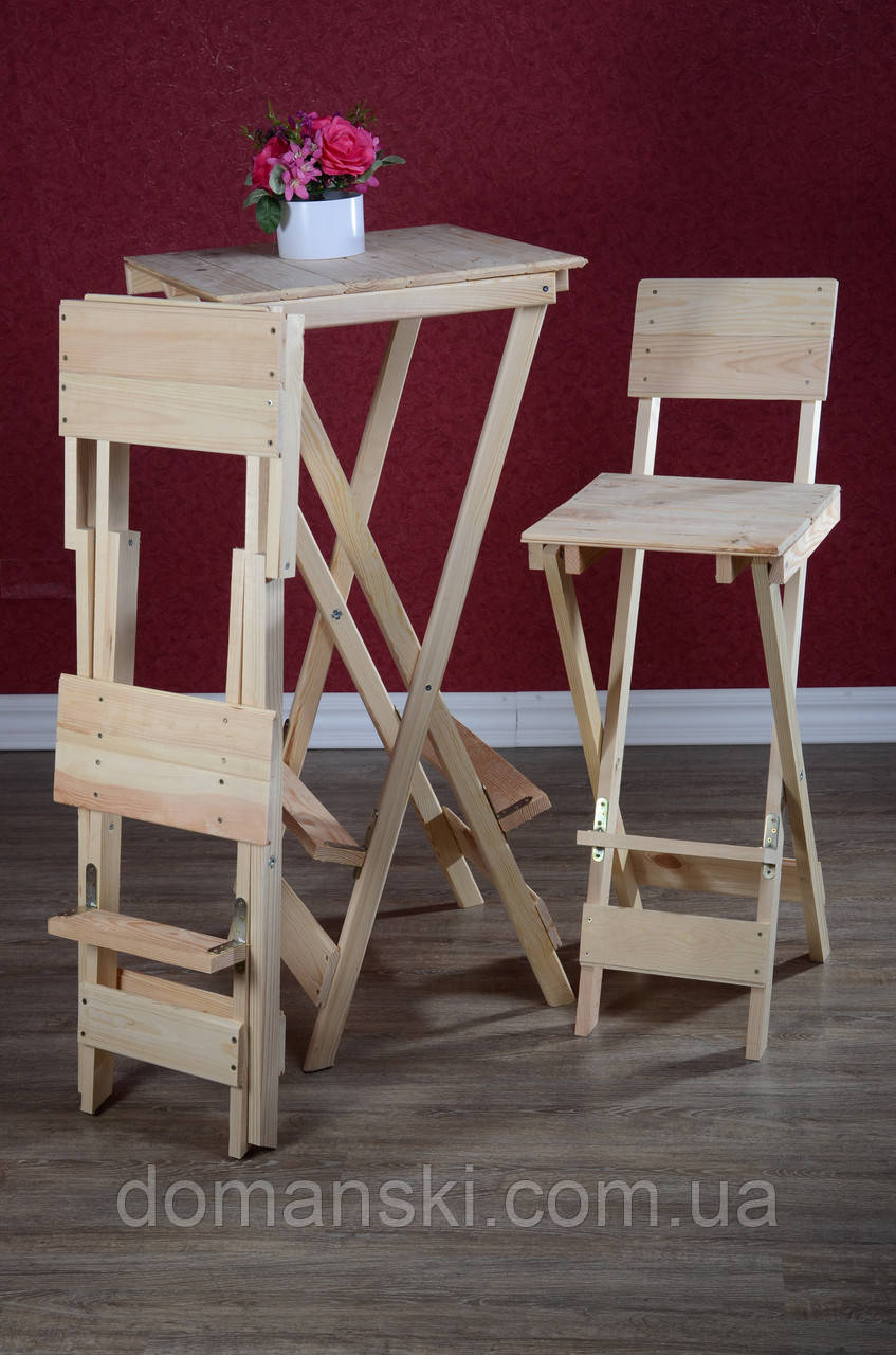 Набір кавовий столик і два стільці, розкладний. Барний стіл складаний, стілець складаний. Цена за комплект.