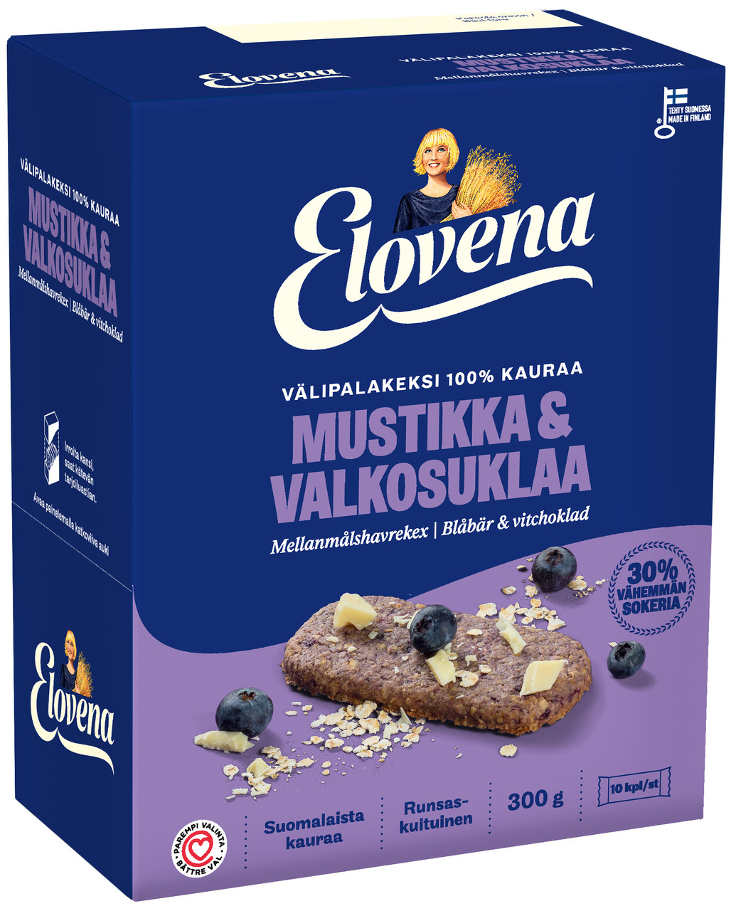 Галети з вівса ELOVENA чорниця та білий шоколад 300 г, (6 шт/ящ)