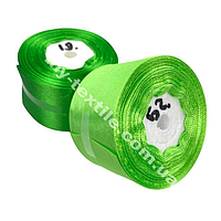 Стрічка атласна ширина 5 см Бобіна 23 м (25 ярдів) Зелений салатовий №52