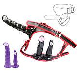 Труси з потрійним реалістичним фаллоімітатором, Вагінальні та анальний фалос, потрійний страпон, Інтимні іграшки, фото 3