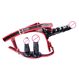 Труси з потрійним реалістичним фаллоімітатором, Вагінальні та анальний фалос, потрійний страпон, Інтимні іграшки, фото 2