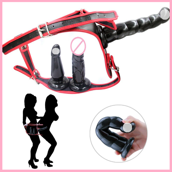 Труси з потрійним реалістичним фаллоімітатором, Вагінальні та анальний фалос, потрійний страпон, Інтимні іграшки, фото 1