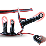 Труси з потрійним реалістичним фаллоімітатором, Вагінальні та анальний фалос, потрійний страпон, Інтимні іграшки, фото 4