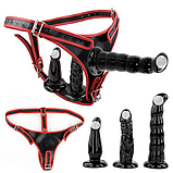 Труси з потрійним реалістичним фаллоімітатором, Вагінальні та анальний фалос, потрійний страпон, Інтимні іграшки, фото 5