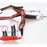 Труси з потрійним реалістичним фаллоімітатором, Вагінальні та анальний фалос, потрійний страпон, Інтимні іграшки, фото 7