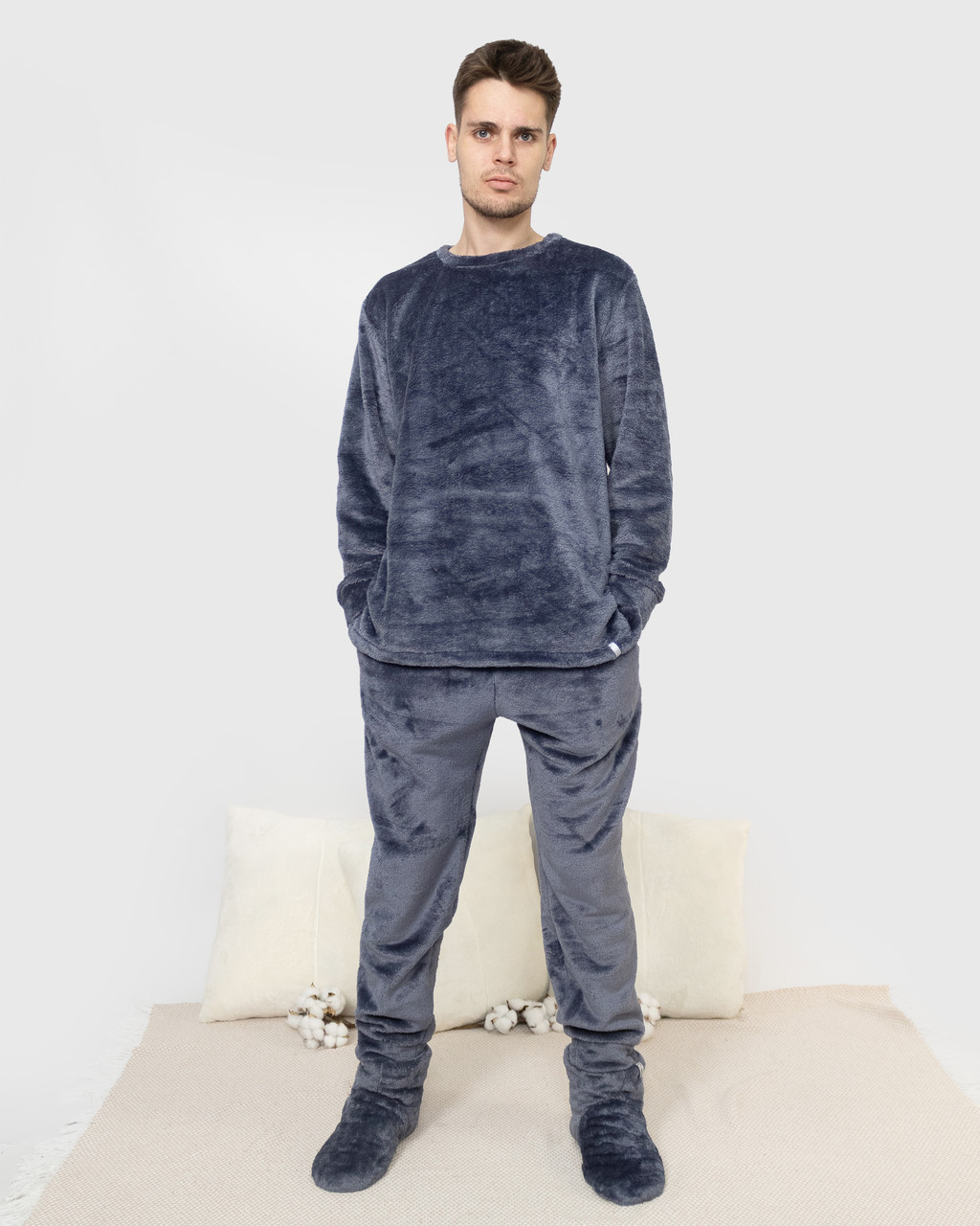 Піжама костюм чоловічий домашній махровий  кофта зі штанами Графіт