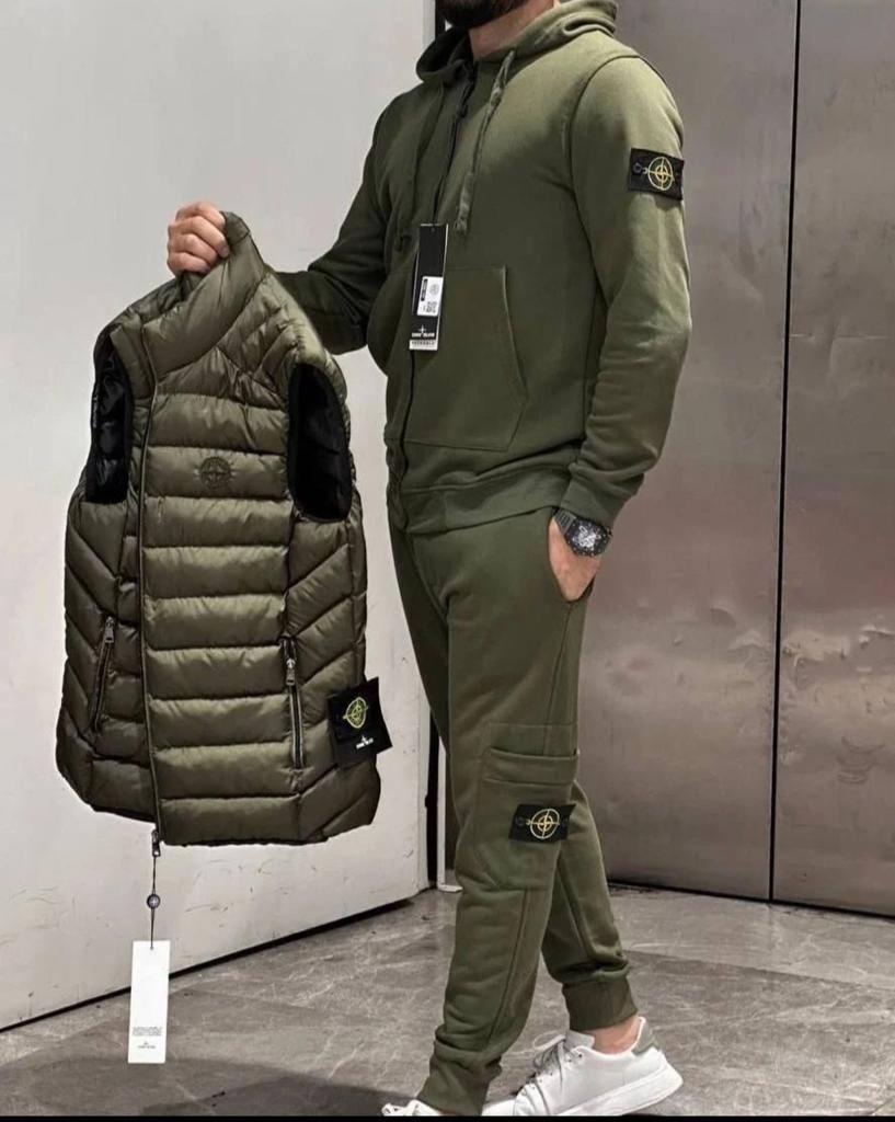 Мужской спортивный костюм и жилет STONE ISLAND D11595 хаки тройка S, M ...