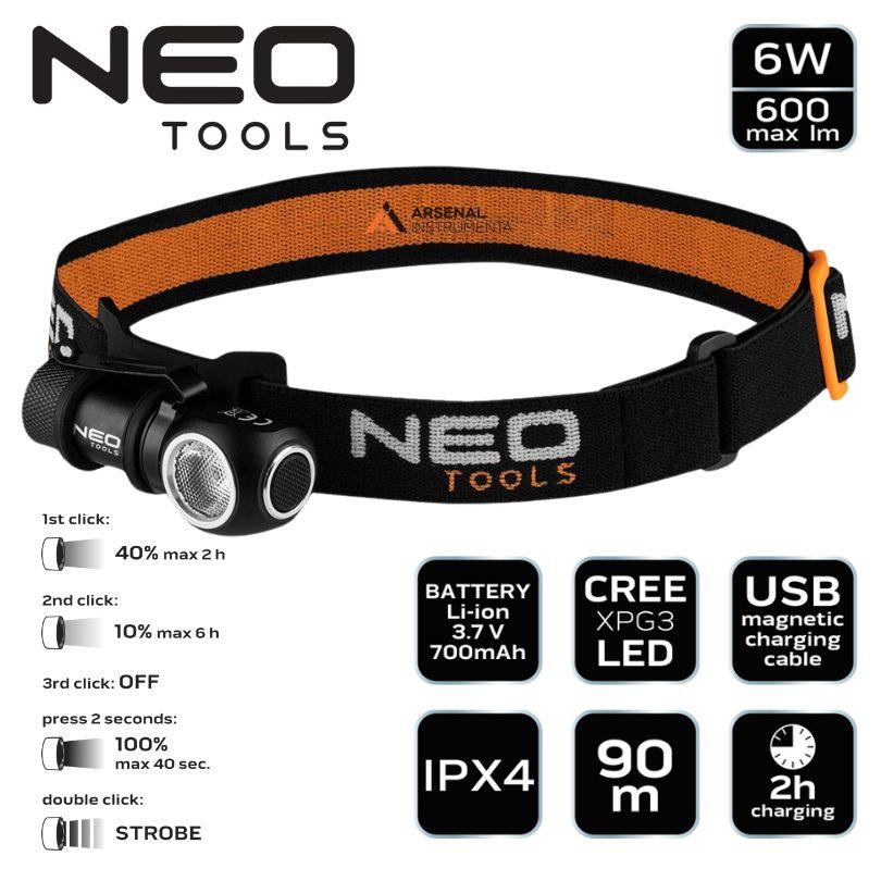 Налобний ліхтар акумуляторний 600 лм USB магнітна зарядка CREE XPG3 LED 99-027 NEO
