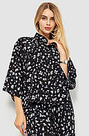 Блуза классическая с цветочным принтом, цвет черный, размер S-M, 102R332-1