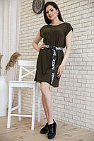 Летнее платье с короткими рукавами и пояском, цвет Хаки, размер 42, 119R406-1