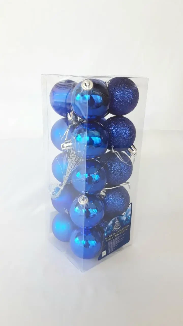 Кулі ялинкові в упаковці 20 штук діаметром 4 см сині, фото 1