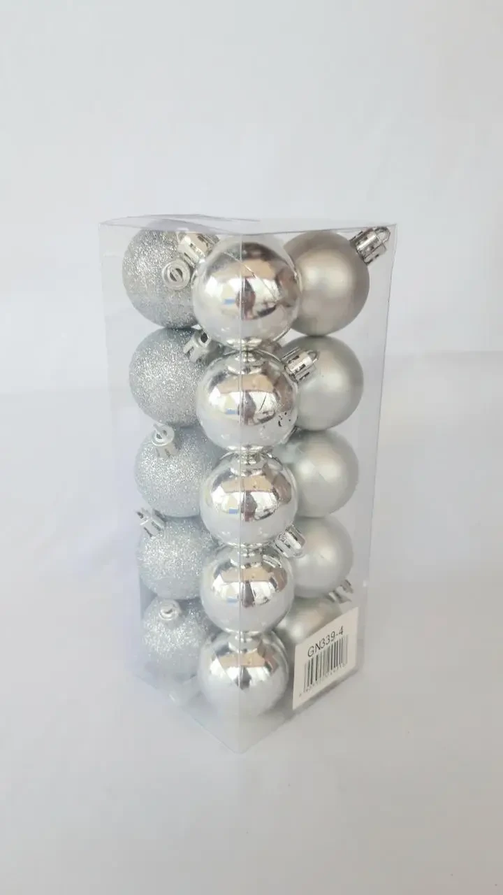 Кулі ялинкові в упаковці 20 штук діаметром 4 см срібло, фото 1