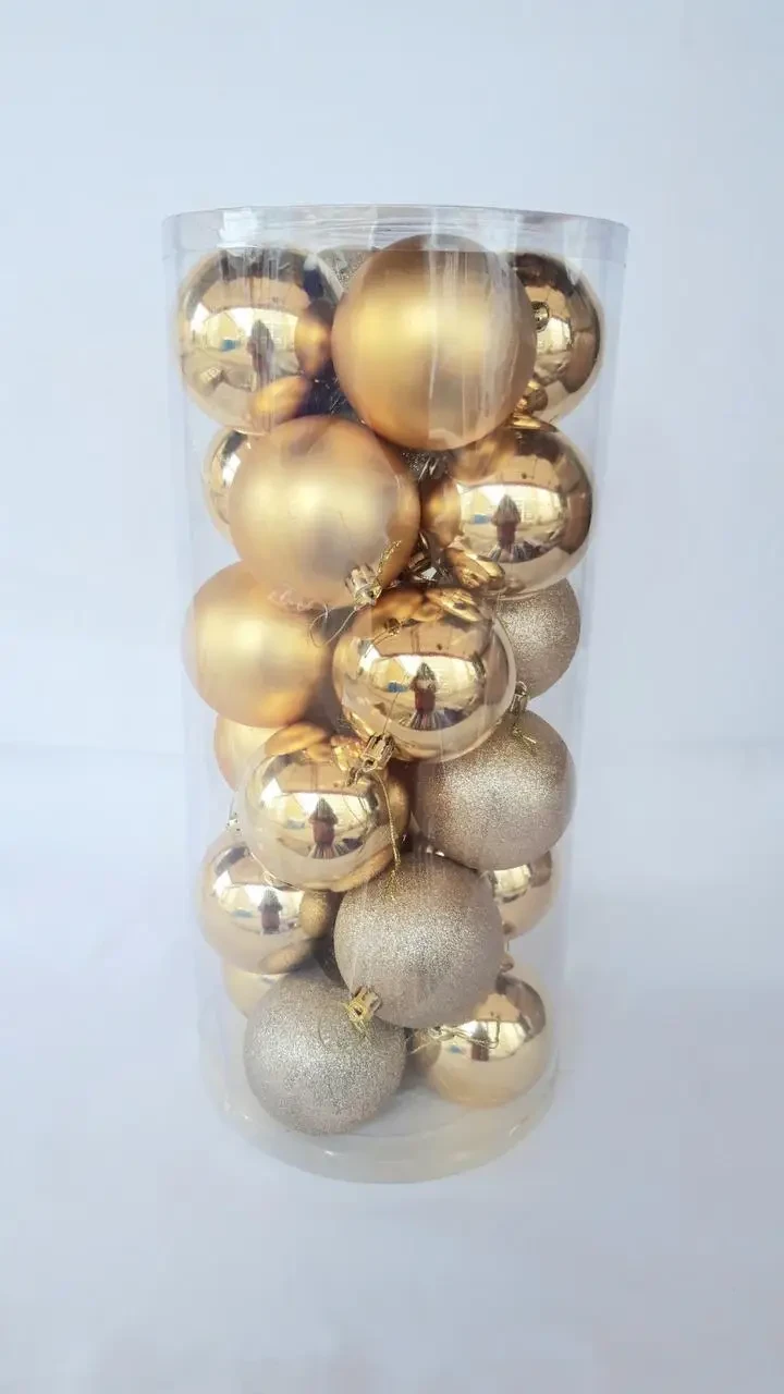 Кулі ялинкові 24 штуки в упаковці діаметром 8 см золото, фото 1