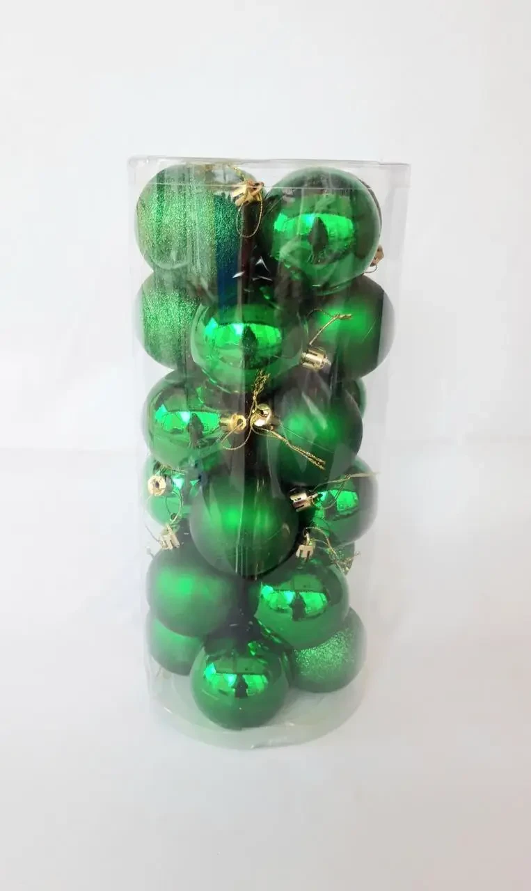 Ялинкові кулі 24 штуки в упаковці діаметром 6 см зелені, фото 1