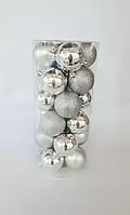 Ялинкові кулі 24 штуки в упаковці діаметром 6 см срібло