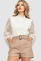 Блуза женская классическая гипюровая, цвет кремовый, размер S-M, 204R154